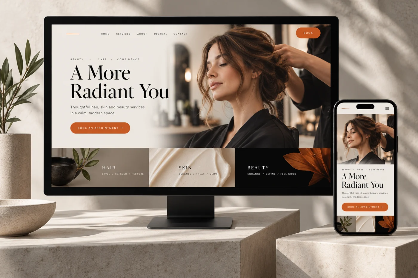 Beauty salon website concept previewed across desktop and mobile screens